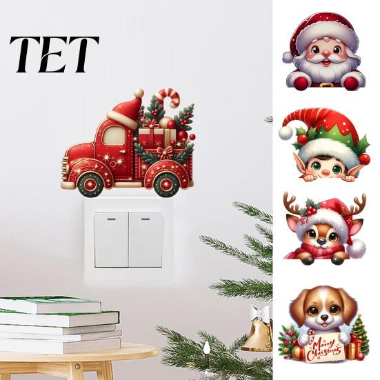 Self Adhesive Festive Wall Stickers Christmas Switch Stickers, Removable Santa Claus/Puppy/Reindeer/Elf/Pickup Truck Light Decorative Holiday