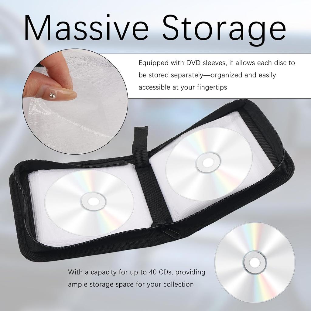 40 Capacity CD Case for Car Foldable,Portable CD Holder Case with Zipper,Oxford Fabric DVD Storage Binder Wallet Car Accessories for