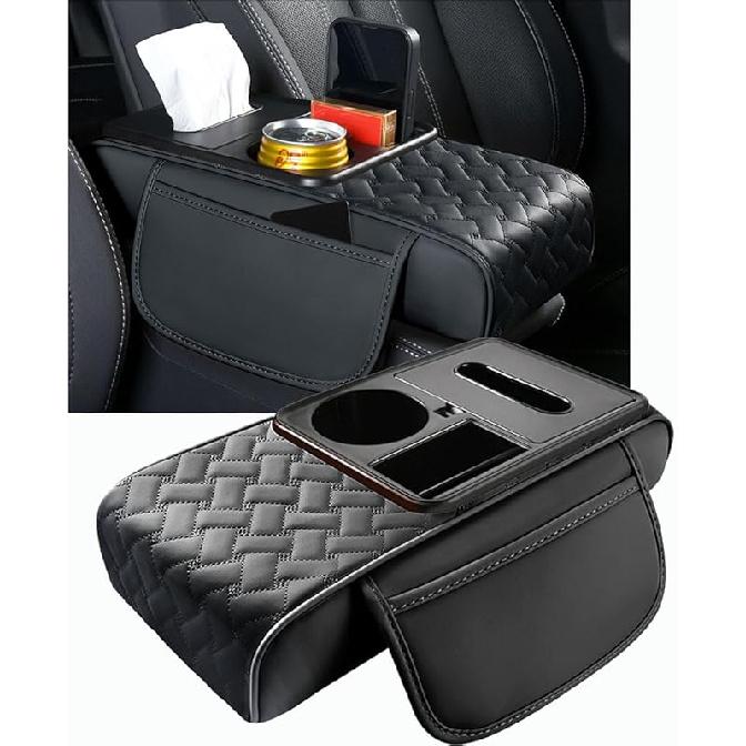 Arm Rest Cover For Car 6.3" Narrow Style,6-In-1 Microfiber Leather Center Console Cover With 2 Storage Bags Cup Holder, Tissue Box Slot, Phone
