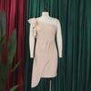 D393 Women's Summer Fashion One-Shoulder Ruffle Pencil Skirt Dress