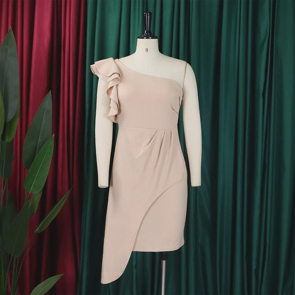 D393 Women's Summer Fashion One-Shoulder Ruffle Pencil Skirt Dress