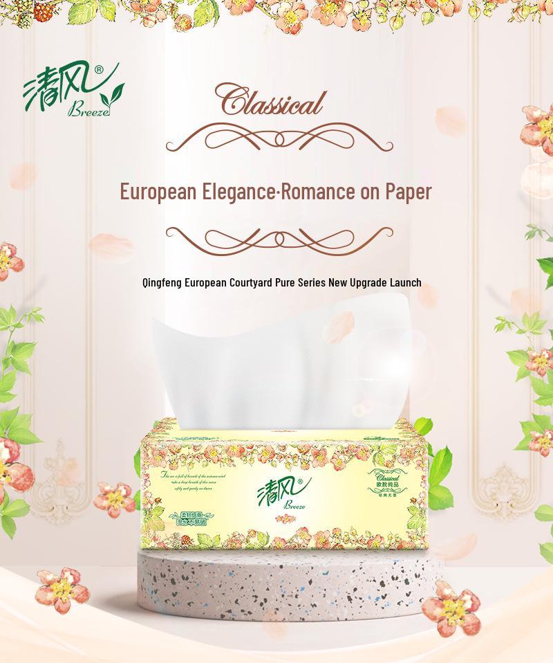 Qingfeng European Style Facial Tissue, Large 3-Ply, 100 Sheets, 24-Pack Household Napkins