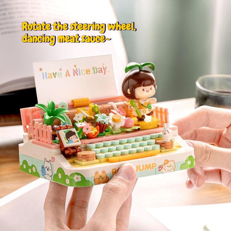 New Product Meat Sauce Flower Field Typewriter Building Blocks Kawaii Girl Decoration Decoration Ornament Festival Gift