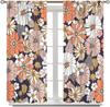 "Floral Bloom" Curtains – Orange, White & Beige Flowers on Navy Background, Rod Pocket Drapes for Living Room or Bedroom