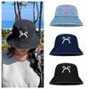 Embroidery Denim Bucket Hat Bowknot Bow Panama Hat Fashion Bow Fisherman Cap Hiking