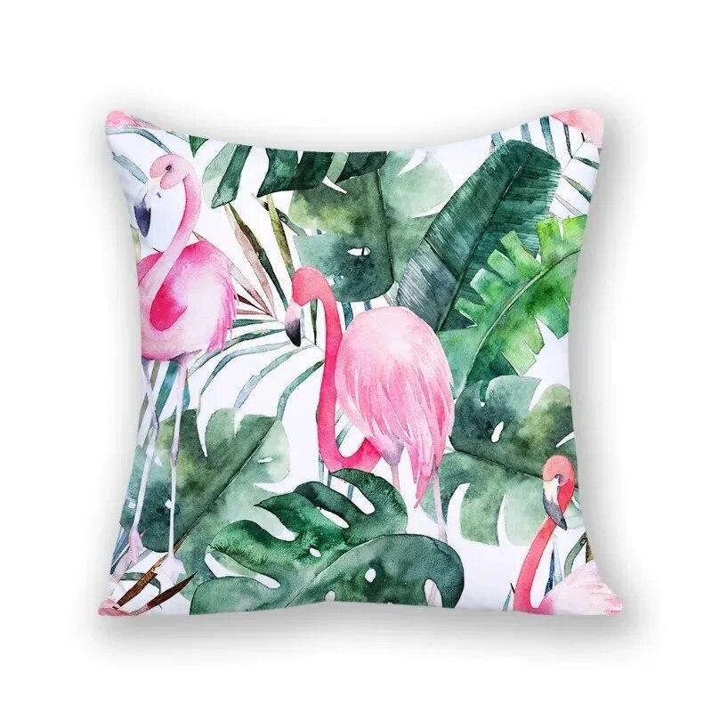 Bird Cushion Cover Tropical Home Decor Square Cartoon Flamingo Plant Decorative Pillow