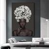 African Woman Wall Art Canvas Painting Flowers On Head Posters and Prints Nordic Art Pictures Living Room Home DecorationCuadros