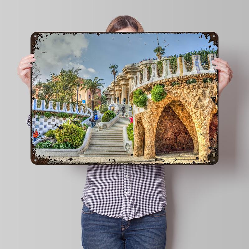 Barcelona Spain Travel Metal Poster Custom Wall Art Retro Vintage Tinplate Signs for Man Cave Decoration Home Decor Accessories