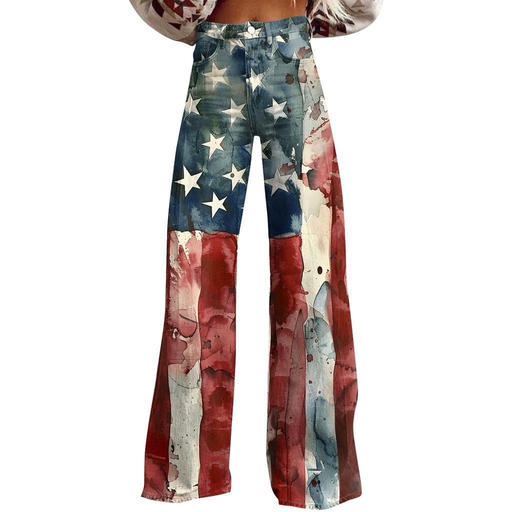 Широкие расклешенные джинсы для женщин с карманами, мешковатые брюки с винтажным цветочным принтом и высокой талией, свободные брюки