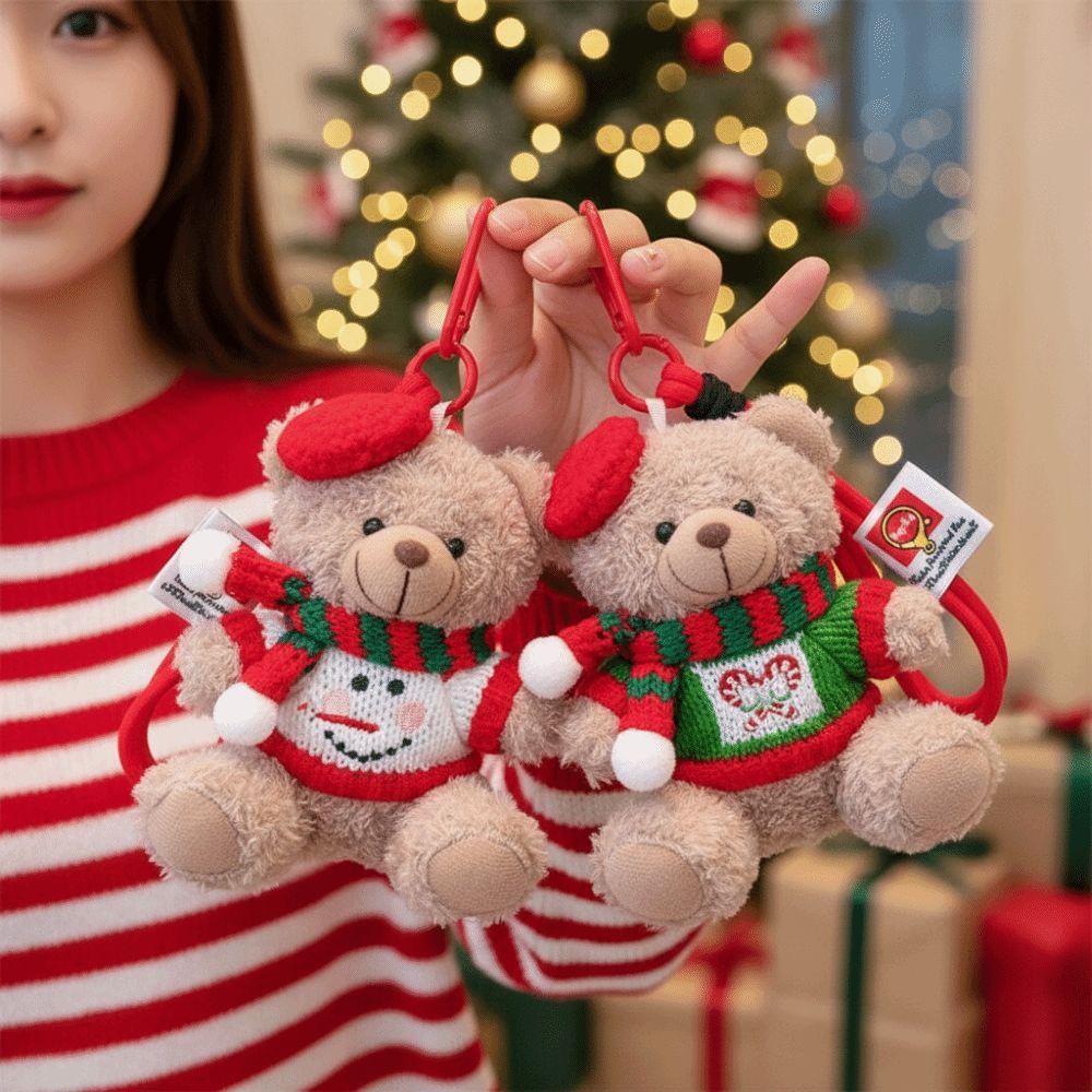Red Beret Plush Bear Keychain Soft Plush Xmas Tree Bauble Cartoon Bag Charm Festival Gathering