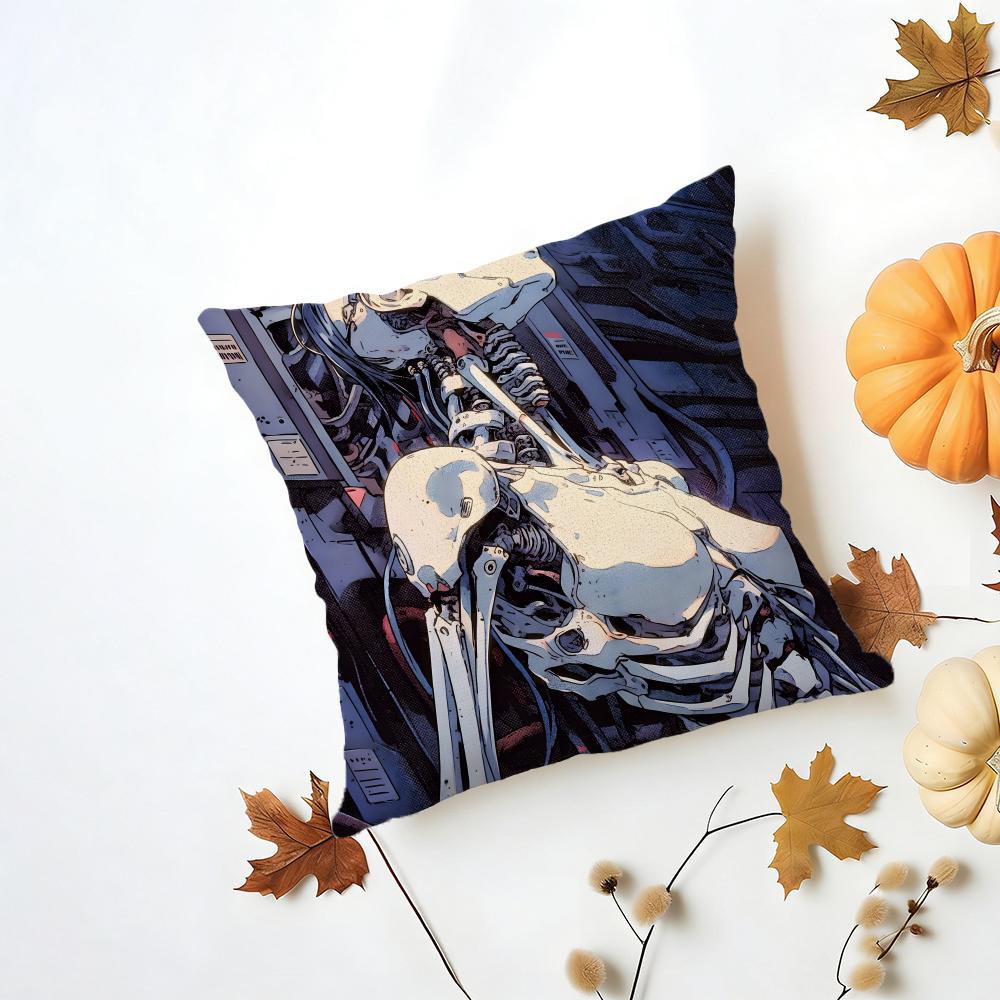 GGhost in the Shell Cushion Cover Washable Linen Pillowcase Soft for Daily Sofa Bed Home Room Decor