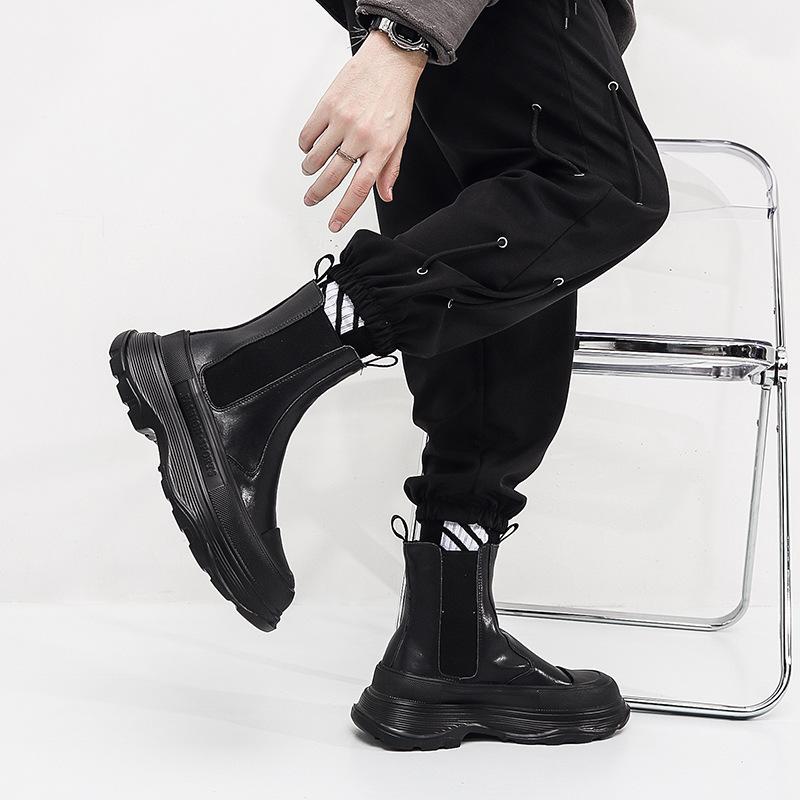 Осенне-зимние модные мужские ботинки из натуральной кожи с толстой подошвой из говяжьей кожи двухслойные повседневные дышащие мужские ботинки челси