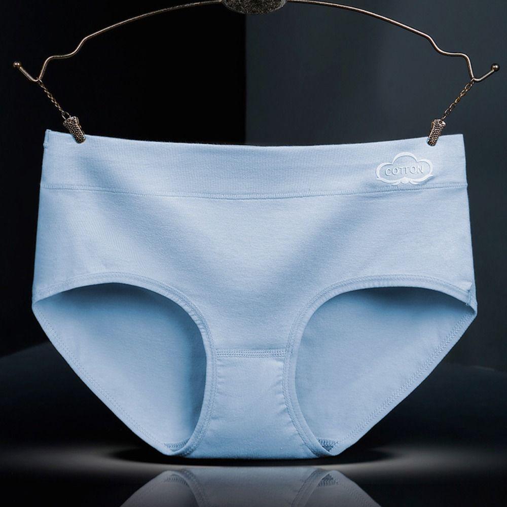 4pcs Solid Color Women Underwear Lingerie Mid Waist Briefs Breathable Cotton Panties Lady