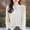 Spring and Autumn Women's Lace Round Neck Split Knit Sweater Vintage Cheongsam Collar Bottom Shirt