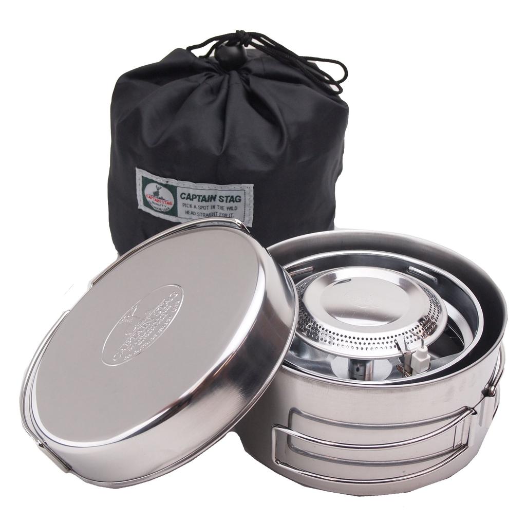 Captain Stag Camping Small Gas Burner Stove Piezoelectric Ignition Cooker Set with Bag M-7903