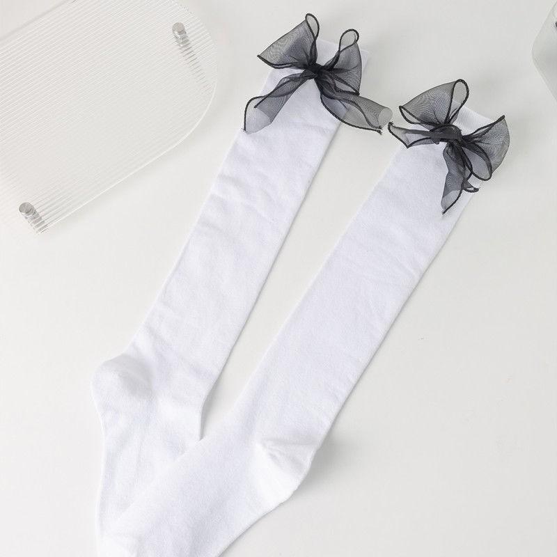 Bow Tube Socks Women's Spring and Autumn Black and White JK Lolita Calf Socks Japanese Girls College Style Knee Socks