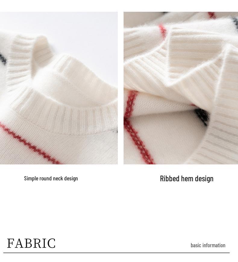 New Arrival Cashmere Striped Knit Women's Sweater – Loose Slimming Pullover for Autumn and Winter