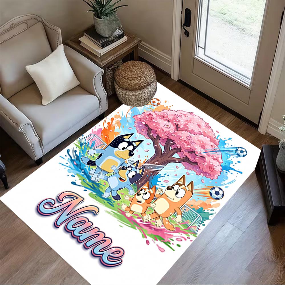 Bluey's Soccer Adventure Customizable Name Carpet Design for Hallway Game Room Entryway Bedrooms Antislip Carpet Decorate Offices Gift for Festivals
