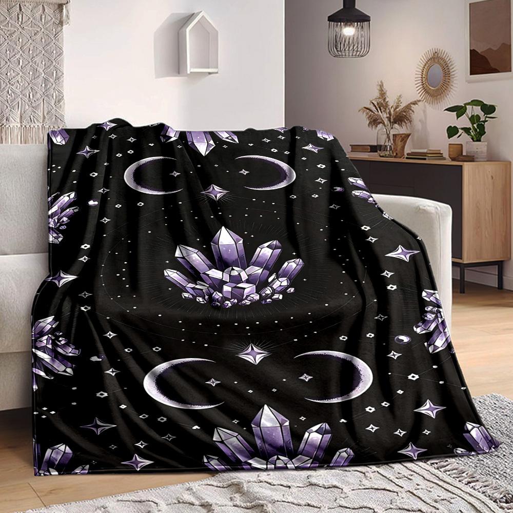 1pc Crystal Celestial Print Blanket Lightweight Flannel Throw Blanket For Sofa, Bed, Living Room, Office, Outdoor Travel, Camping
