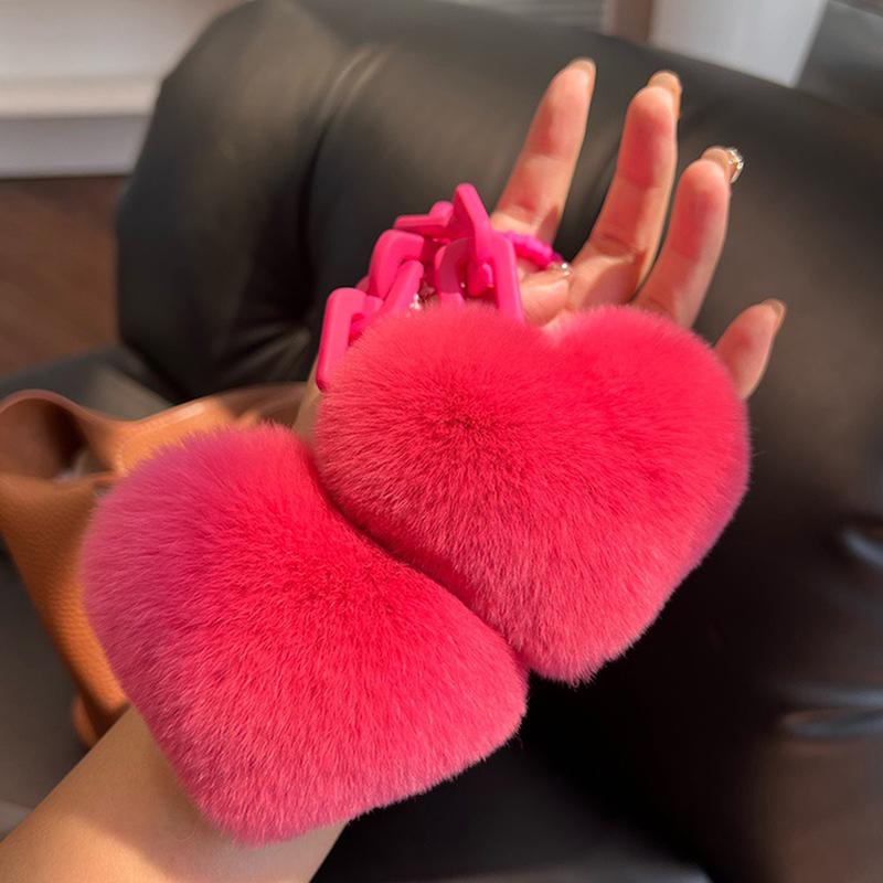 Натуральный мех кролика рекс сердце сумка брелок цепочка подвеска сумка женская девушка сумка подвески автомобили аксессуар пушистый брелок подарки