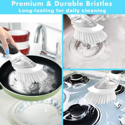 4 шт., насадка для щетки для дозирования мыла, сильная щетина, безопасная посудомоечная машина, сменные насадки для щеток для мытья посуды, скребок для посуды