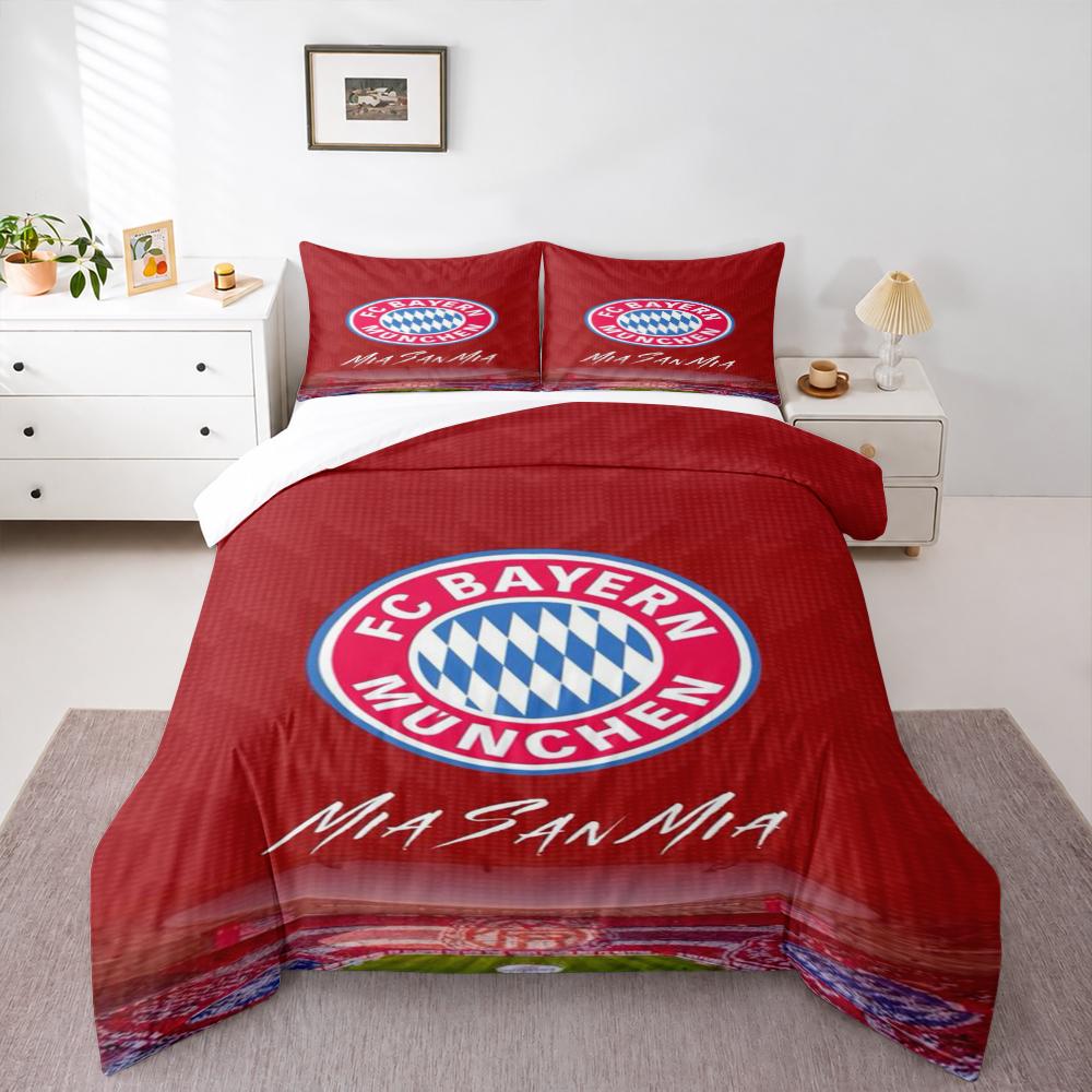 FC Bayern Munich Crest Red Bedding set (1 duvet cover, 2 pillowcases, duvet not included) for Living Room Fan Cave Decor, Mia San Mia Soccer Art Print