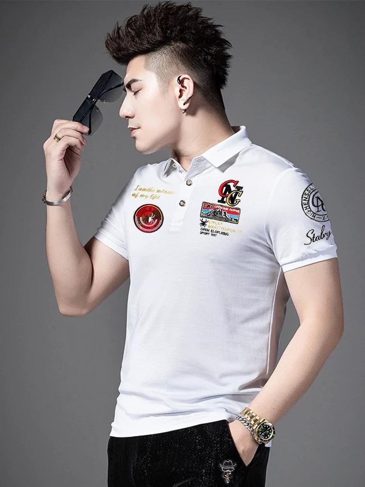 European Goods 2025 Summer New Arrival Classy Men Print Embroider Polo Shirt Men's Trendy Lapel Short Sleeve T-Shirt Men's Clothing