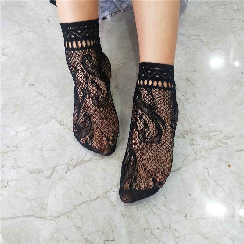 4 пары ретро кружева кружева сетки сексуальные полые чулки женские короткие чулки черные