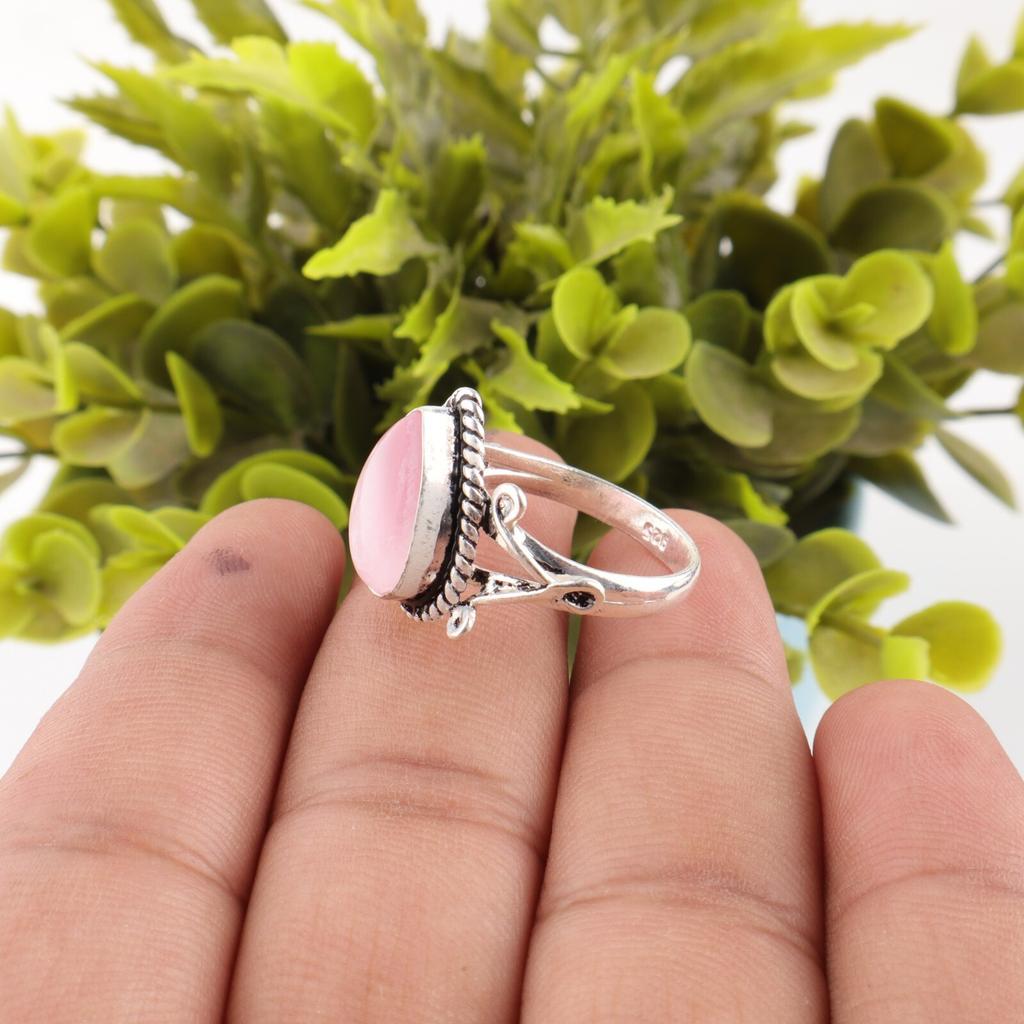 Розовый камень Кошачий глаз 925 Стерлинговое серебро Ювелирное изделие Ручной работы Кольцо Подарок на день рождения RR-57-39