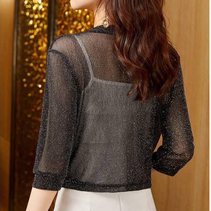 Короткая солнцезащитная одежда для женщин, летняя крупная сетчатая шаль, тонкий кардиган, короткое пальто, топ для женщин