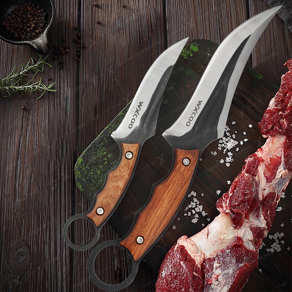 Профессиональный нож для мяса Кованый нож для разделки Нержавеющая сталь Топор Кухонный нож шеф-повара Ножи для мяса, рыбы, фруктов с чехлом