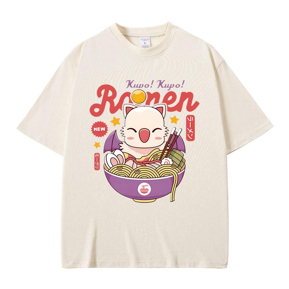 Game FINAL FANTASY XIV Merch T-shirt Funny Moogle Kupo Ramen Graphic T-shirts Men Women Casual Oversized Vintage Cotton T-shirts