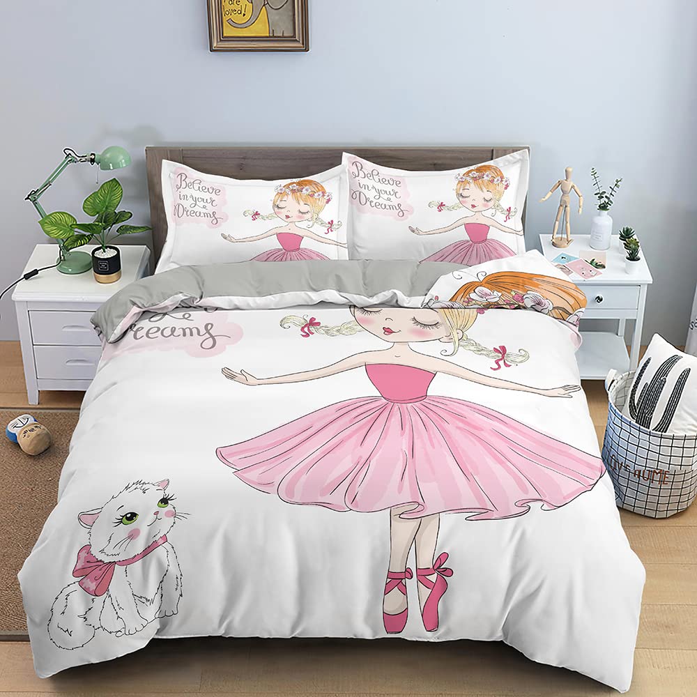 Cartoon Ballet Duvet Cover Set Princess Style Dancing Girl 3D Print King Queen for Girls Women Teen Dancer Polyester Bedding Set