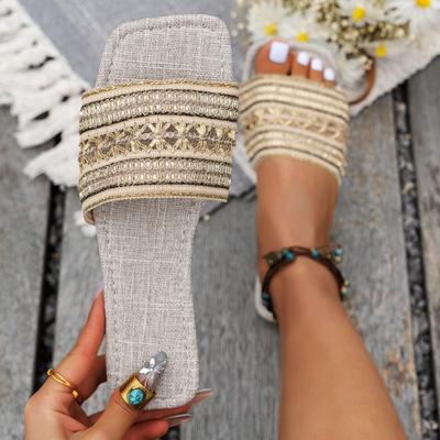 Винтажные тканые шлепанцы, женская одежда, новые летние сетчатые красные нескользящие сандалии на плоской подошве с открытым носком в этническом стиле, женская обувь