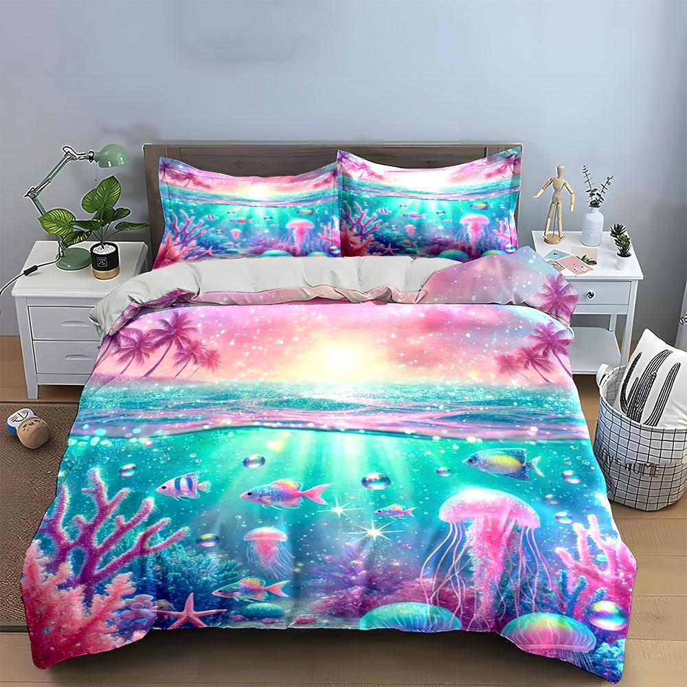 Underwater scenery with jellyfish. Bedding sets Duvet cover sets Duvet covers Pillowcases(1*Duvet Cover 2*Pillowcases without duvet insert)