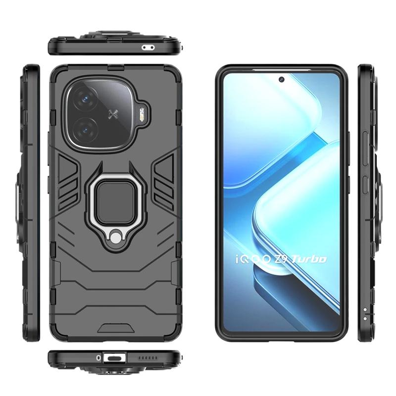 For VIVO iQOO Z9 Turbo 5G Back Cover Case Shockproof Armor Anti-Fall Metal Ring Holder Magnetic Protect Funda Coque Phone Cases