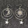 Винтажные серебристые серьги-подвески в виде солнца, луны и звезд для женщин, серьги-кольца в стиле бохо с круглыми звездами и солнцем, луной и звездами, элегантные ювелирные изделия
