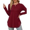 GMXIA Autumn Women's Solid Color Long Sleeve Top Round Neck Loose Casual Base Shirt