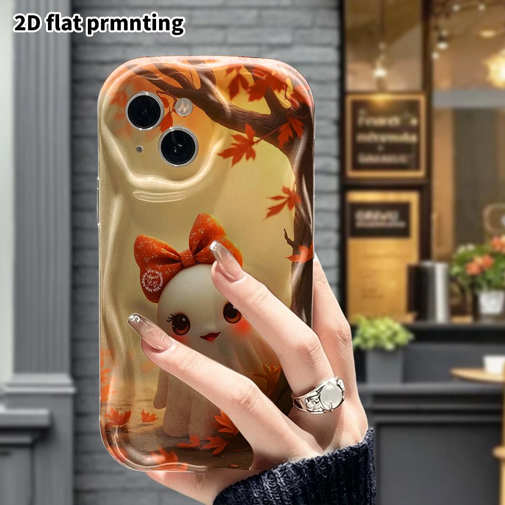 Phone Case: 2D flat design, suitable for iPhone 18, 17, 16, 15, 14, 13, 12 Pro protective cases, phone decoration, little ghost by the tree, Halloween
