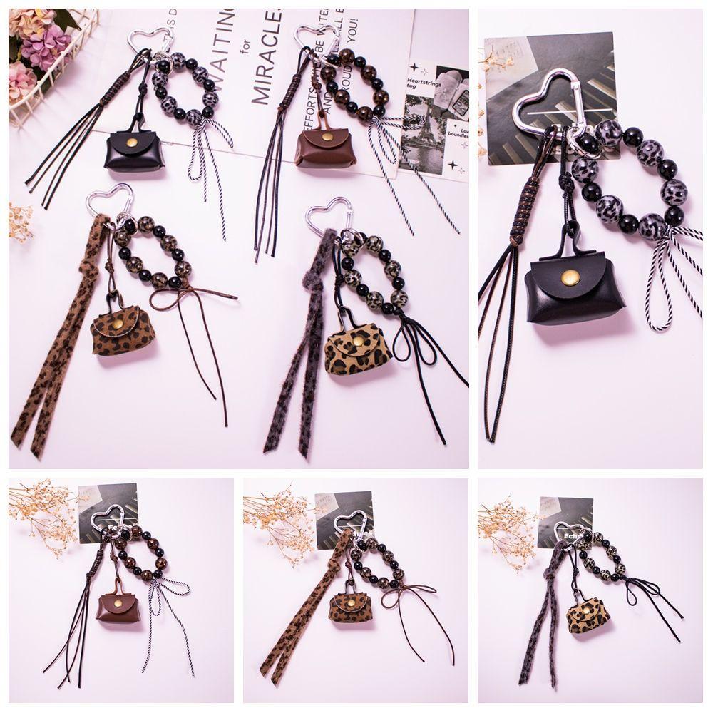 Leather Rope Luxury Bag Key Chain Leopard Print Car Key Ring Hanging Accessory