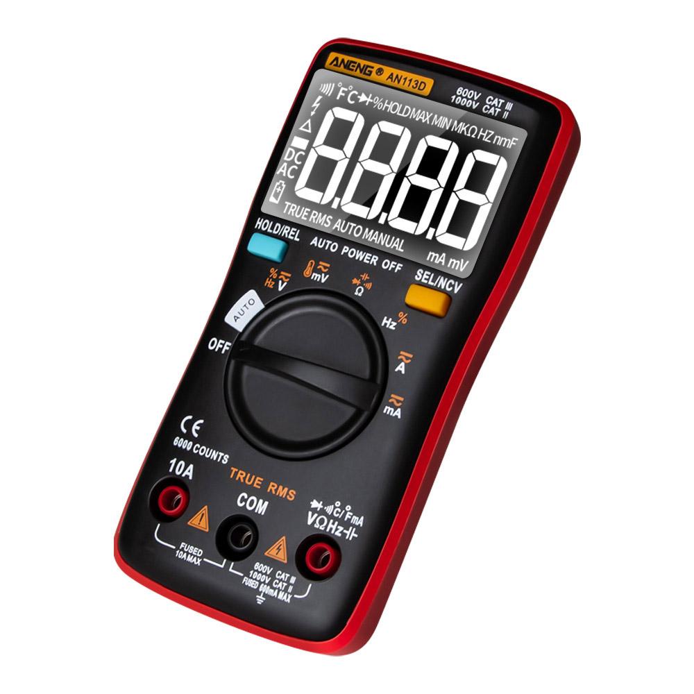 Aneng Цифровой мультиметр AN113D, электрический счетчик, 6000 отсчетов, тестер напряжения постоянного/переменного тока