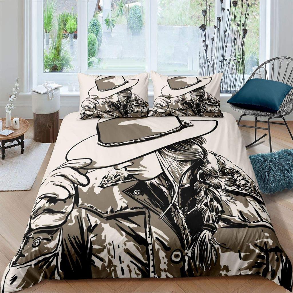 Western Cowboy King Queen Bedding Set Vintage Style Rodeo Duvet Cover Men Teens Boys Horse Quilt Cover Polyester Comforter Cover