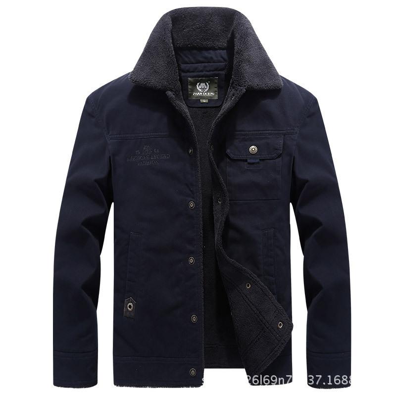 Мужская теплая куртка с лацканами из хлопкового промытого хлопка из ягненка и кашемира