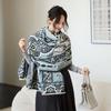 Women's Vintage Floral Jacquard Scarf - Imitation Fleece Thick Windproof Shawl Wrap, Soft Warm Winter Scarf with Botanical Print for Casual Travel
