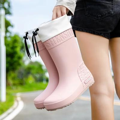 Модные женские резиновые сапоги до середины голени, зимние утепленные нескользящие женские походные ботинки из ПВХ, водонепроницаемые женские водонепроницаемые ботинки