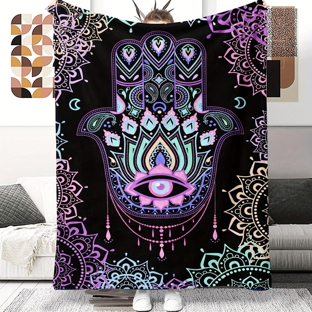 Evil Eye pattern digital-printed polyester Bedroom velvet flannel cover blanket Fleece soft sofa cover blankets for beds