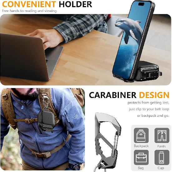 for AirPods Pro 3 Case with Lock & Carabiner, [IP68 Waterproof] [Military-Grade Protection] Full Body Shockproof Case with Phone Stand for AirPods