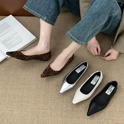 Французские туфли-лодочки с леопардовым принтом 2025 весна и осень замша, открытый вырез, универсальные удобные балетки, тонкие и удобные женские туфли