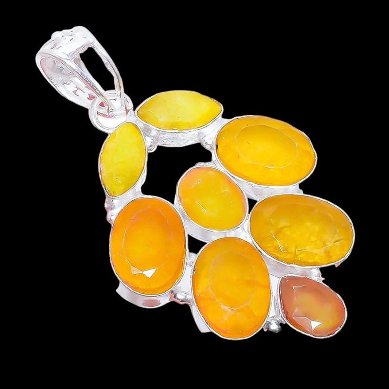 Yellow Sapphire Gemstone 925 Sterling Silver Jewelry Pendant 2.2" AH-3398