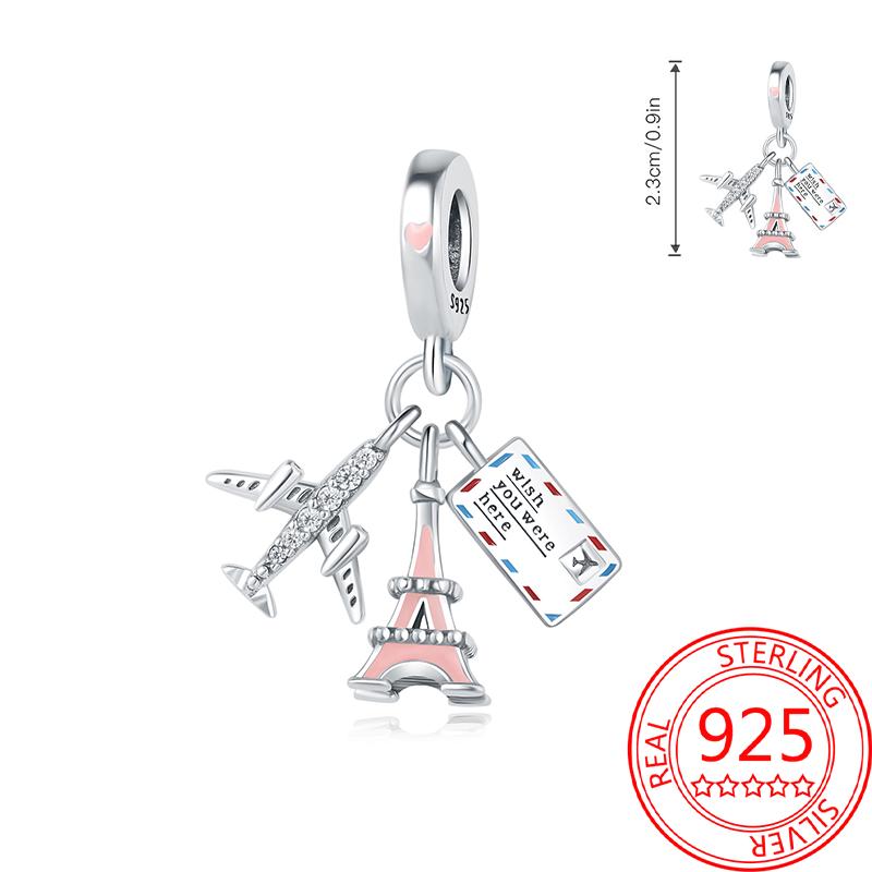 Copper Metal Paris Tower Aircraft Travel Charm Bead Component Pendant Bead Component Bead Components Compatible With Charm Bead Component Authentic